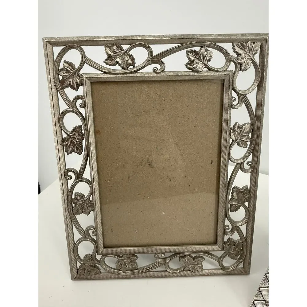 Silver Picture Frame Set 5x7 4x6 Ornate Scroll Basketweave Easel Back Tabletop
